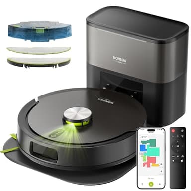 MONSGA Saugroboter mit Wischfunktion 8000PA, Staubsauger Roboter mit Absaugstation 4L, LiDAR Navigation,Dual Anti-Tangle System,4-in-1 Saug und Wischroboter ideal für Teppich Tierhaare, APP Steuerung