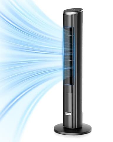 Leiser Turmventilator für Schlafzimmer, Standventilator mit Fernbedienung, 90° oszillierend, 4 Geschwindigkeiten 3 Modi 12H Timer LED-Anzeige, 91 cm Elektrischer Kühlventilator, Schwarz