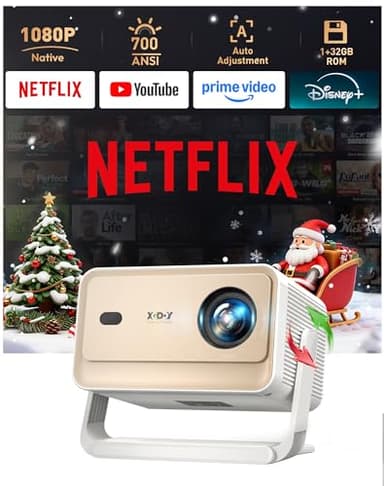 Smart Beamer N6 Pro: Kompatibel mit Netflix & Autofokus mit 4K-Unterstützung und 1080P Full HD, WiFi 6, automatische Trapezkorrektur. Kompakter Projektor für Heimkino, Outdoor und Android/iPhone