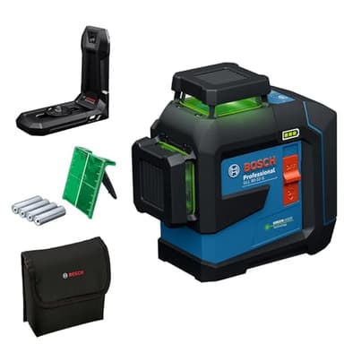 Bosch Professional Linienlaser GLL 80-33 G (Halterung LB 10, grüner Laser, Arbeitsbereich: bis 30m, Dual Power Source, 4x1.5V LR6 Batterien, Schutztasche)