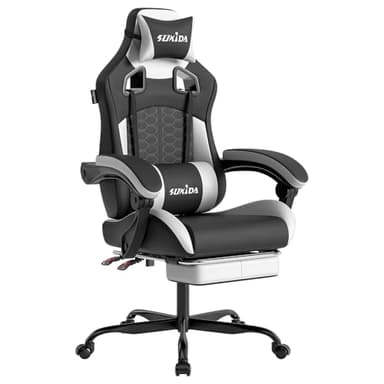 SUKIDA Gaming Stuhl, Ergonomischer Gaming-Stuhl mit Fußstütze, Racing Gaming Chair Kopfstütze Verstellbarer Computerstuhl Höhenverstellbar Lendenwirbelstütze für Homeoffice und Gaming Schwarz