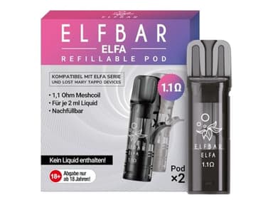 5x 2er Pack ELFBAR ELFA Refillable Pod - ELF BAR Leer Pod - 0,8/1,1 Ohm (1.1 Ohm)