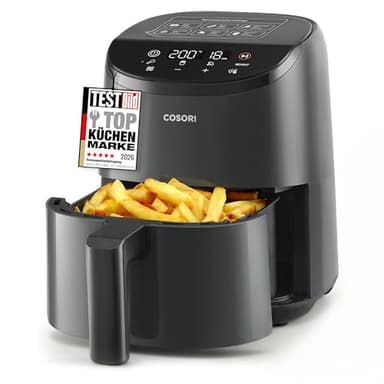 COSORI Heißluftfritteuse klein 2L, Mini-Airfryer für 1 Person, ideal für Camping, Reisen und Wohnmobile, schnell, kompakt, ohne Öl, energiesparend, Helles Schwarz, Dunkelgrau