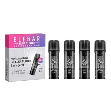 Elfbar Elfa Turbo Leerpods - kein Liquid enthalten - 550 mAh Akku, USB-C Schnellladung, MTL, 2 Leistungsmodi, Refillable & Prefilled Pods + Lustiger Hookain Sticker - Leerpods - 4 Stück