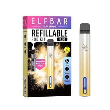 Elfbar Elfa Turbo Pod Kit - kein Liquid enthalten - 550 mAh Akku, USB-C Schnellladung, MTL, 2 Leistungsmodi, Refillable & Prefilled Pods + Lustiger Hookain Sticker (Aurora Gold)