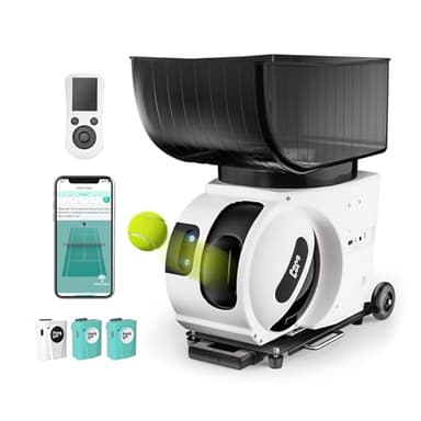 PONGBOT Tennisball-Maschine, App und Fernbedienung, benutzerdefinierte Bohrer, 150 Bälle, max. 80 km/h, 8+ Stunden Ausdauer, Dual-Motor für Topspin und Backspin, PACE S PRO