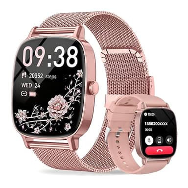 Smartwatch Damen (2 Armbändern)mit Telefonfunktion, 1.85" HD Uhren mit Herzfrequenz SpO2 Schlafmonitor Schrittzähler, 120+ Sportmodi Fitnessuhr, IP68 Wasserdicht, kompatibel mit iOS & Android-Rosa