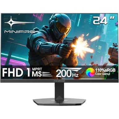 Minifire Gaming Monitor 24 Zoll, 200 Hz, 1ms, FreeSync, Full HD(1920 x 1080), Rahmenlos Bildschirm, Low Blue Light, HDR,300Nits, sRGB 110%, 4000:1 Kontrast, HDMI 2.0&DP 1.4-(MFG24F4H)