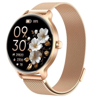 Smartwatch Damen Rund, 1.27" AMOLED Smart Watch mit Telefonfunktion, Fitnessuhr mit Pulsuhr SpO2 Schlafmonitor Schrittzähler, 120+ Sportmodi Sportuhr IP68 Wasserdicht, Uhren Damen für iOS Android