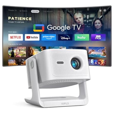 Smart Beamer【Google TV/Offizielle App】 VOPLLS Beamer 4K Heimkino 1200ANSI mit Autofokus & Trapezkorrektur WiFi6 Bluetooth, Projektor mit Dolby Audio/HDR10+ Outdoor Projector für Handy