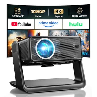 Beamer Kompatibel mit Netflix 28000 Lumen, Mini Beamer 4K unterstützt Native 1080P, WLAN 6 und Bluetooth, elektrischer Fokus and 4D Keystone, über 100000+ Apps, Heimkino/Outdoor