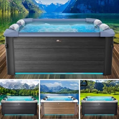 BRAST Whirlpool MSpa Frame - Oslo Sapphire & Amber mit Fester Außenwand | 160x160x65cm - 180x180x65cm | 5 Modelle | LED-Beleuchtung | 6 Personen | Ganzjähriger Einsatz Winterfest | Sapphire