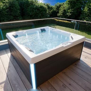 Tronitechnik® Outdoor Whirlpool Spa PANAREA außen Badewanne weiß 210cm x 210cm mit Heizung, Hydromassage und Farblichtherapie