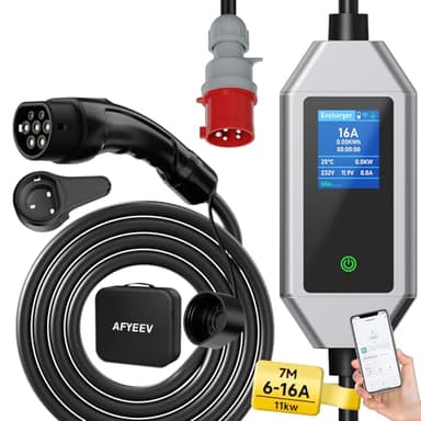 AFYEEV Ladekabel Typ 2 11kW, 7M | 6-16A | 3-Phasig, Mobile Wallbox Ladestation mit CEE-Stecker und APP-Verbindungsfunktion, Ladekabel Verzögertes Laden für 1-15 Stunden